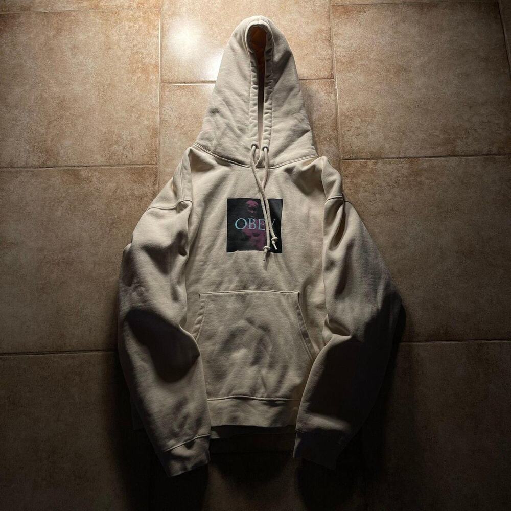 Obey Beige Heavyweight Graphic Hoodie Purple size L